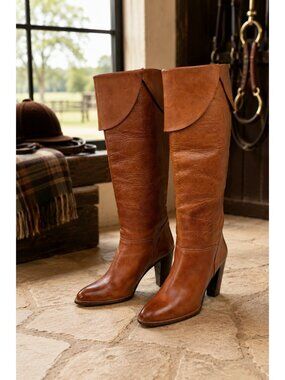 Vintage F.lli Netuloni Premium Leather Knee-High Riding Boots Womens 9.5 Cognac